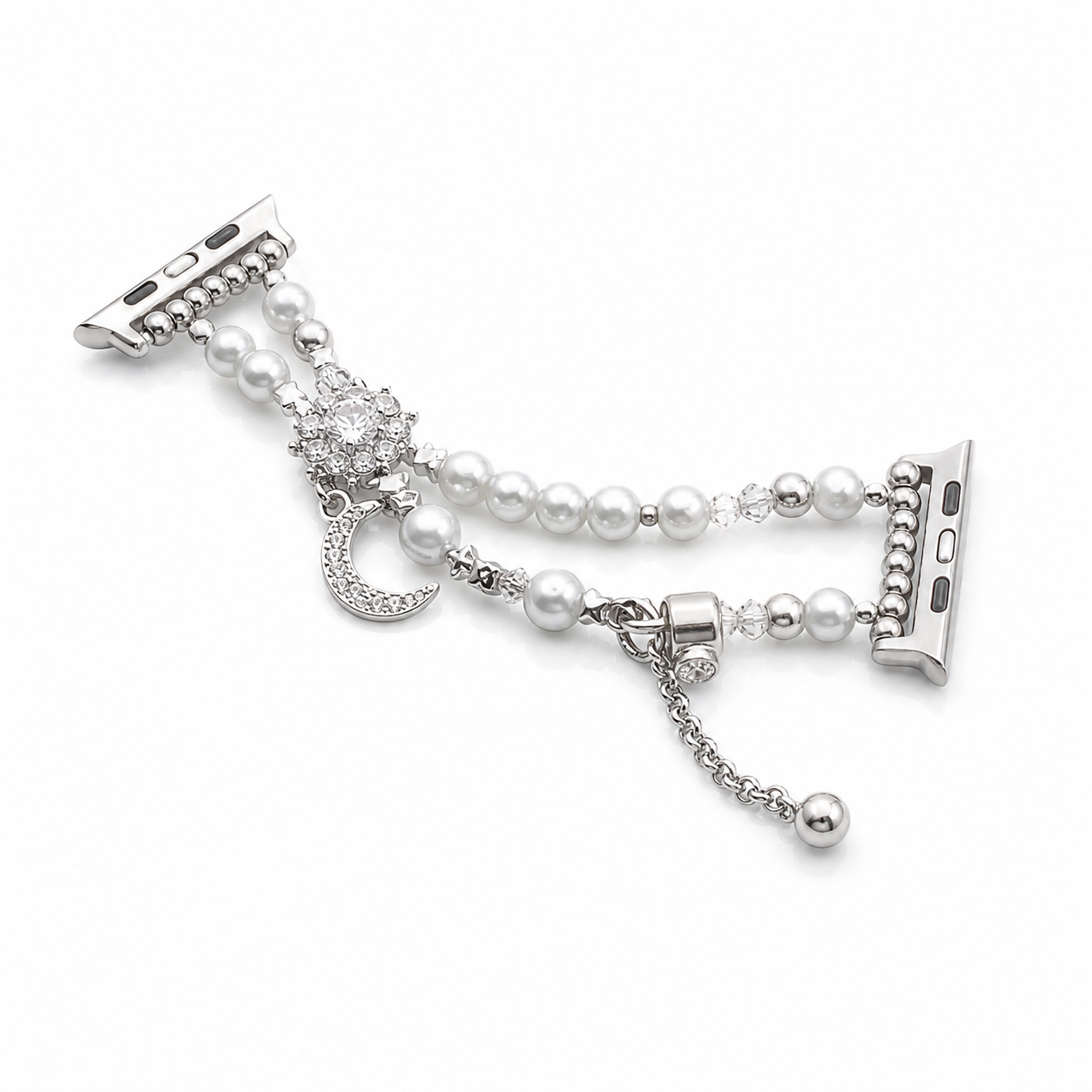 Silver Gray Star Moon Apple Watch band on white