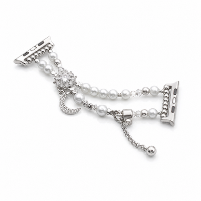 Silver Gray Star Moon Apple Watch band on white