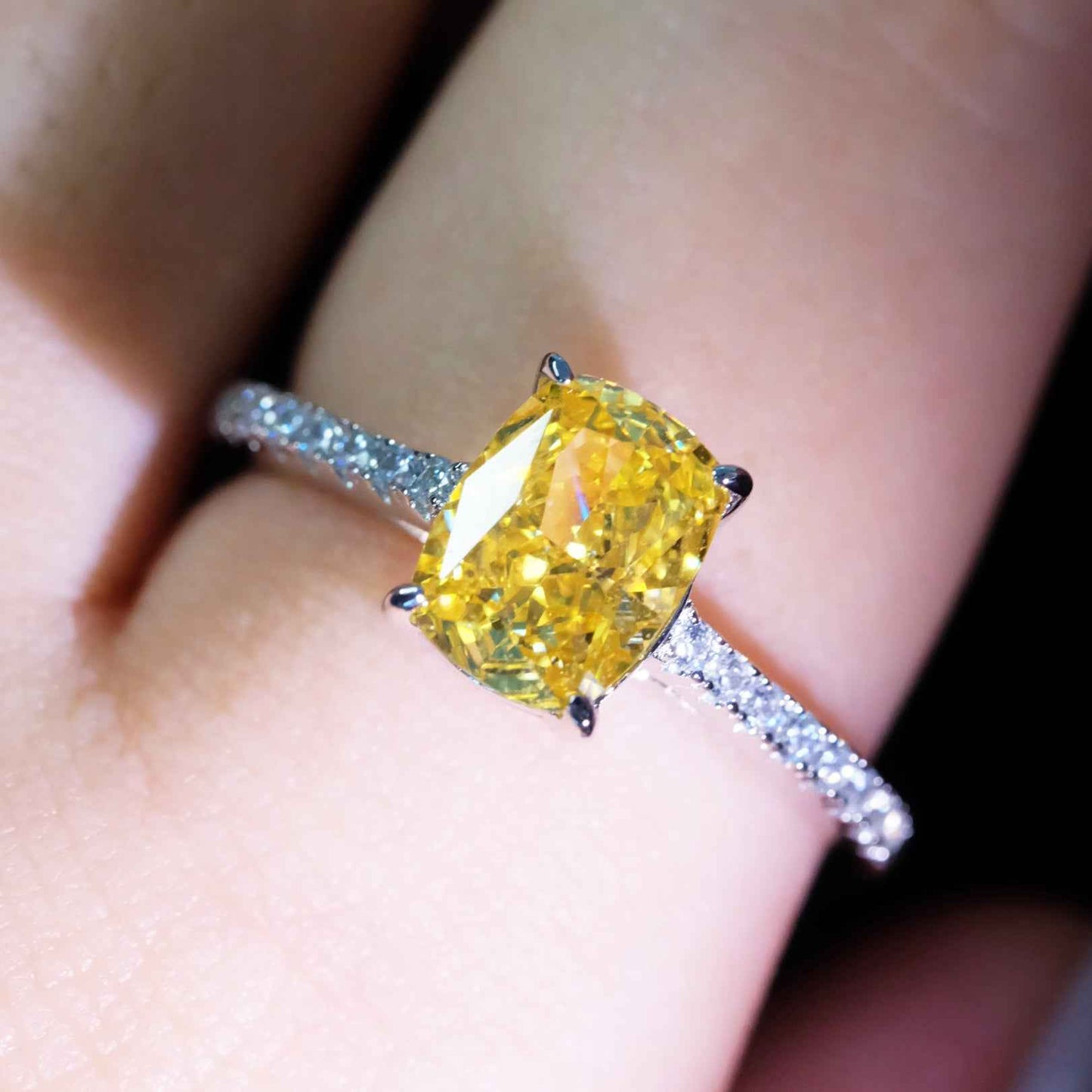 Yellow roses zircon ring styled on hand