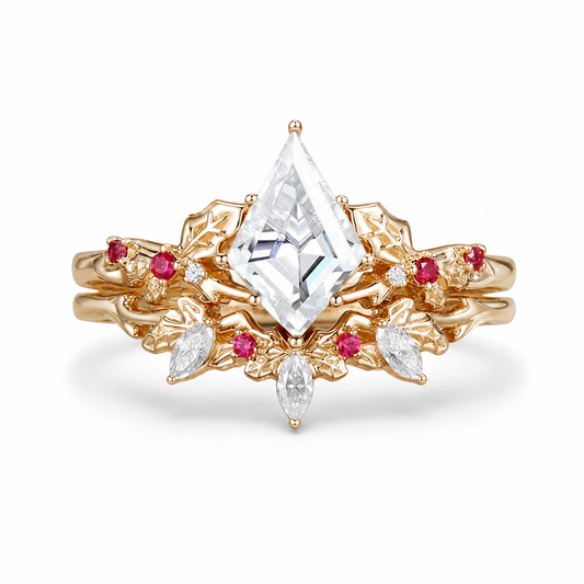YC0305RS kite moissanite ring set on pure white background