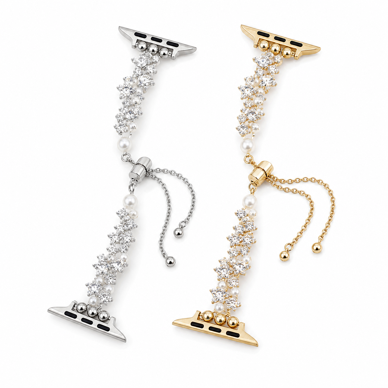 Zircon star pearl Apple Watch bands on white background