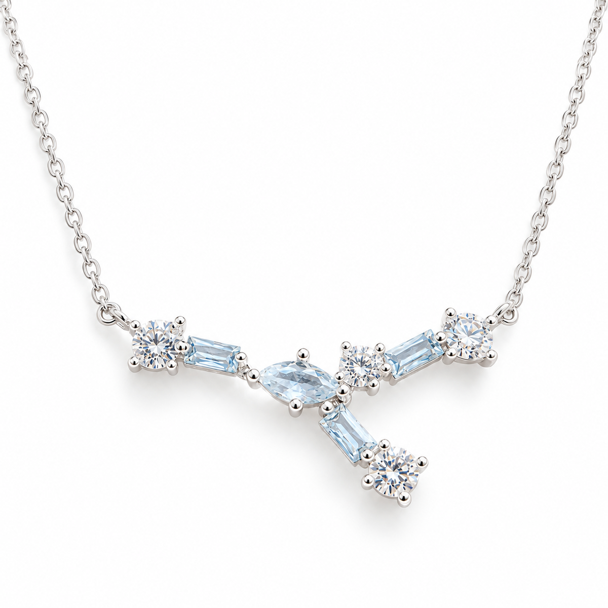 Zodiac Necklace in Silver Blue, 925 sterling silver with spinel and zircon stones